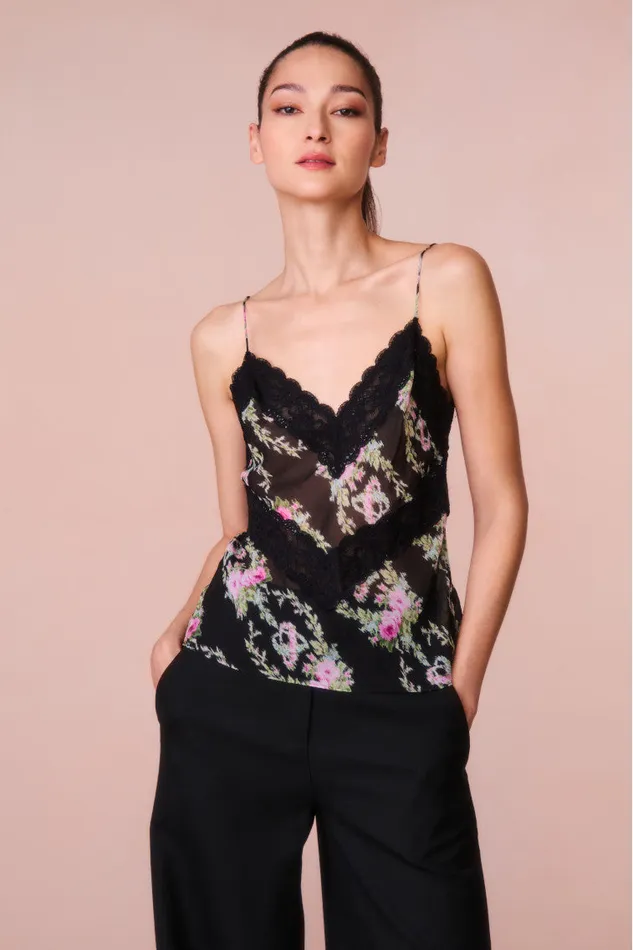 Tops Women LoveShackFancy Brimsley Floral LaceTrimmed Top Black Coffee
