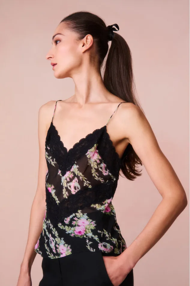 Tops Women LoveShackFancy Brimsley Floral LaceTrimmed Top Black Coffee