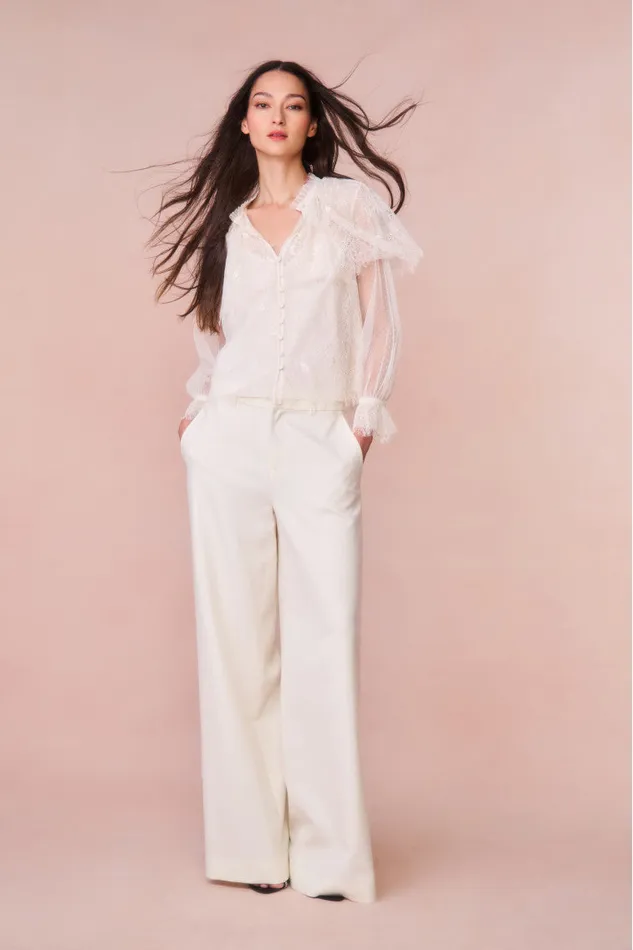 Tops Women LoveShackFancy Duquette Sheer Lace Top Ivory