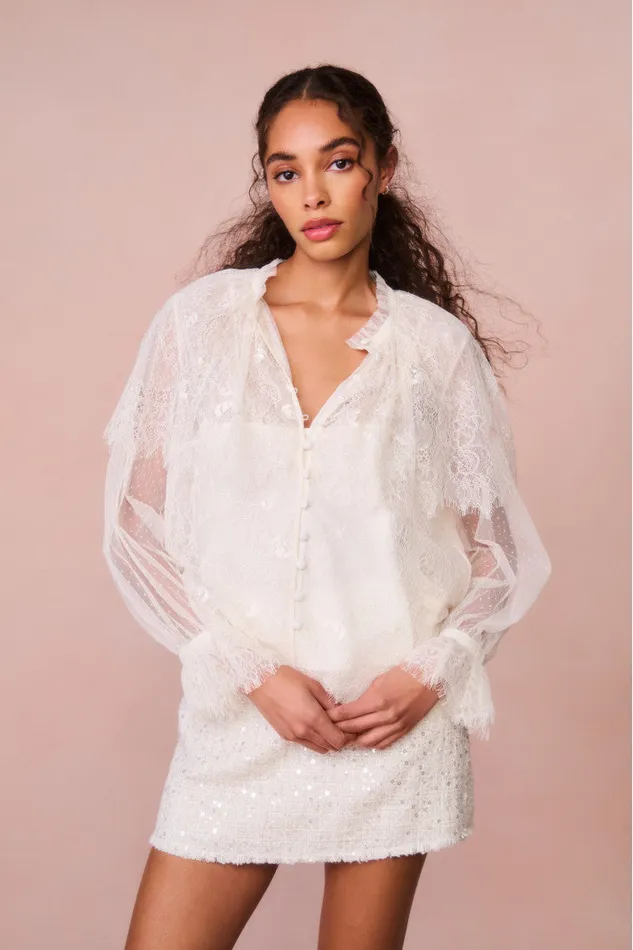 Tops Women LoveShackFancy Duquette Sheer Lace Top Ivory