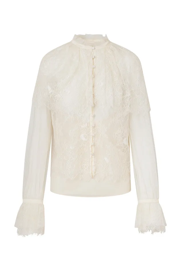 Tops Women LoveShackFancy Duquette Sheer Lace Top Ivory