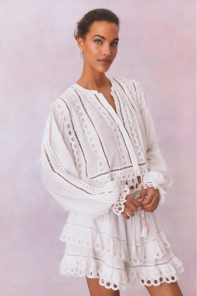 Tops Women LoveShackFancy Kava Eyelet Cotton Blouse Soft White