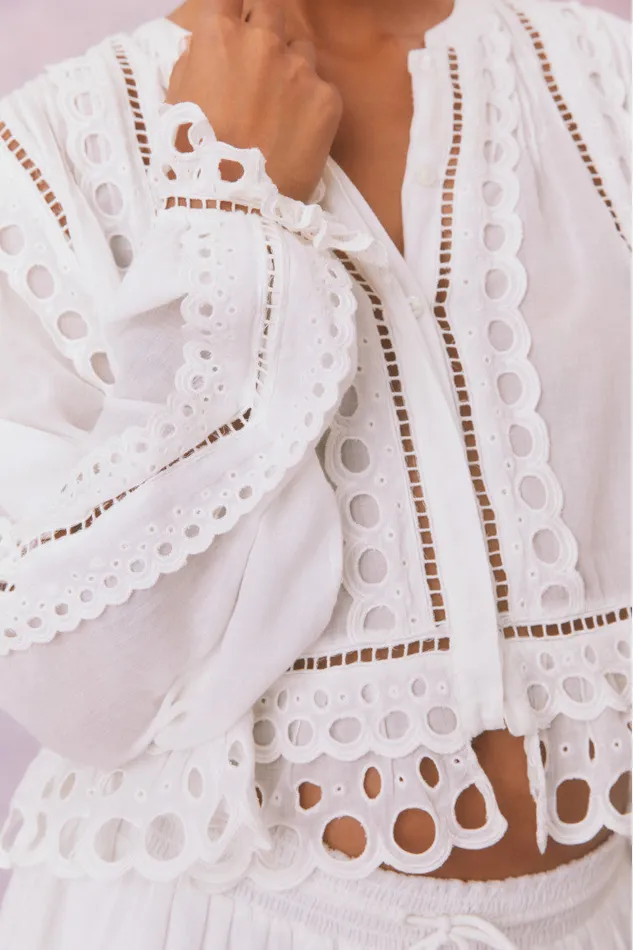 Tops Women LoveShackFancy Kava Eyelet Cotton Blouse Soft White