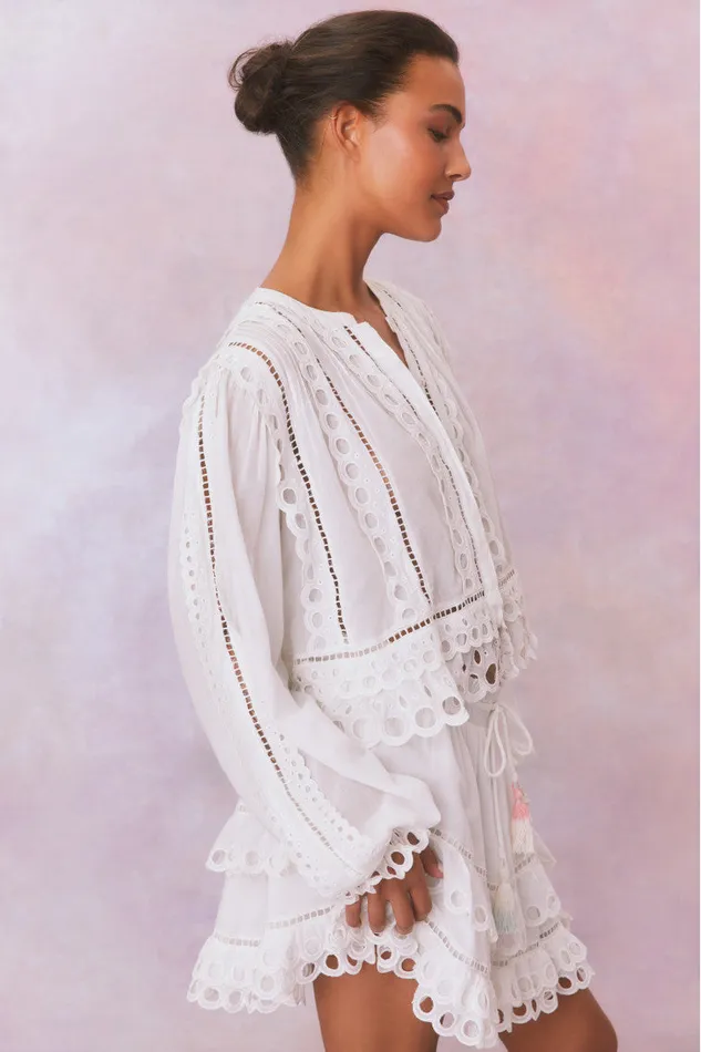 Tops Women LoveShackFancy Kava Eyelet Cotton Blouse Soft White