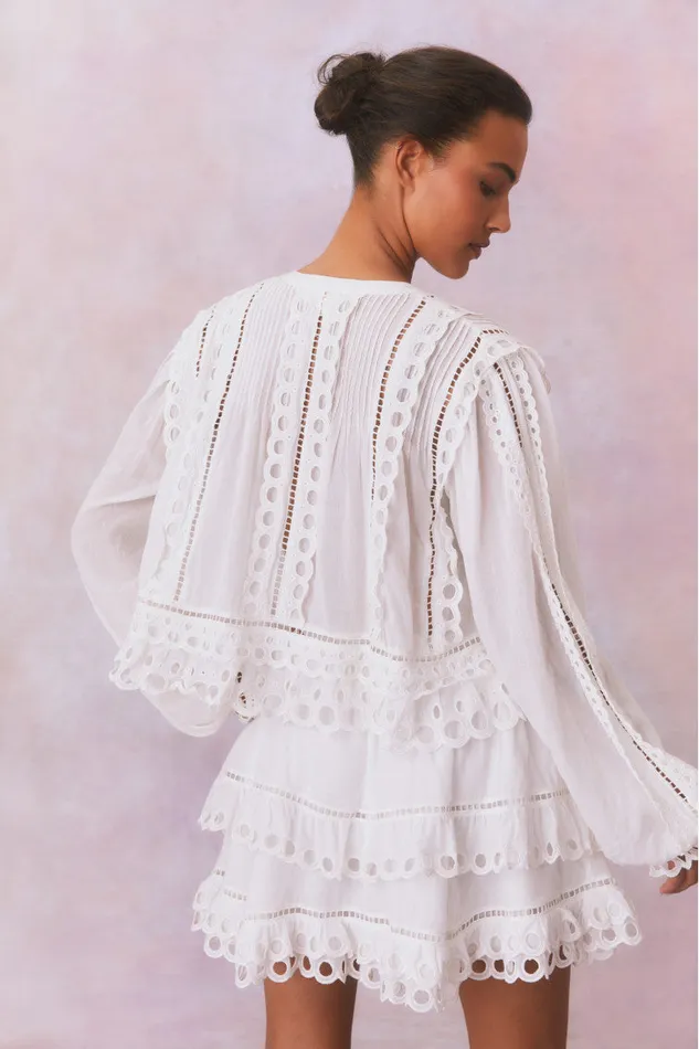 Tops Women LoveShackFancy Kava Eyelet Cotton Blouse Soft White