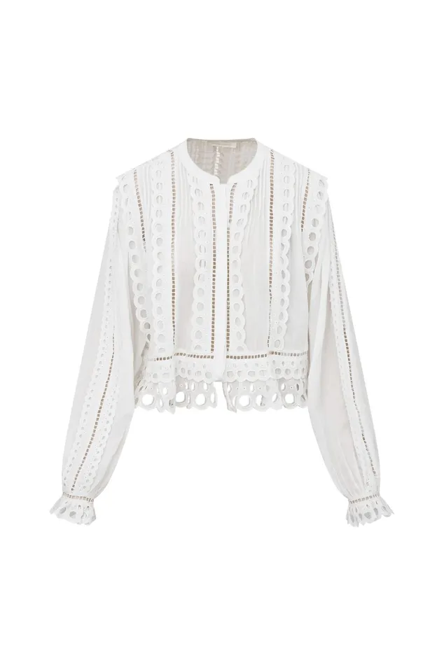 Tops Women LoveShackFancy Kava Eyelet Cotton Blouse Soft White