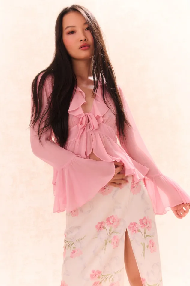 Tops Women LoveShackFancy Ovidia Bell Sleeve Top Pink
