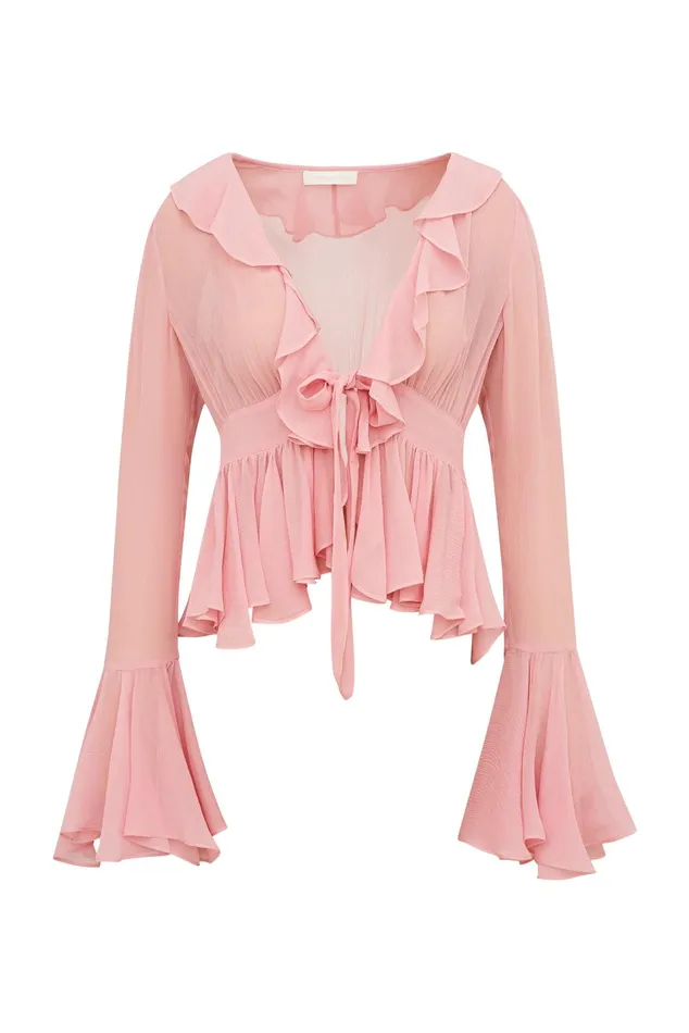 Tops Women LoveShackFancy Ovidia Bell Sleeve Top Pink