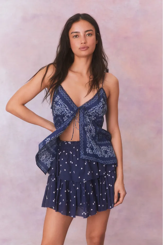 Tops Women LoveShackFancy Tivelo Bandana Print Cotton Cami Top Moonlight Indigo