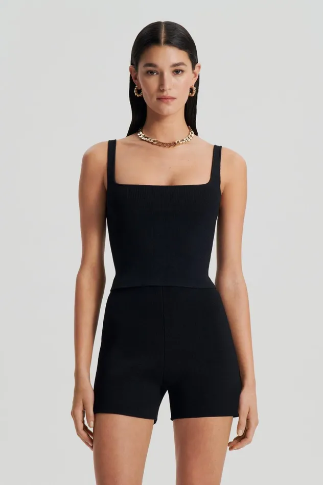 Tops Women Scanlan Theodore CREPE KNIT SQUARE CAMISOLE Black Tops Women Scanlan Theodore CREPE KNIT SQUARE CAMISOLE Black