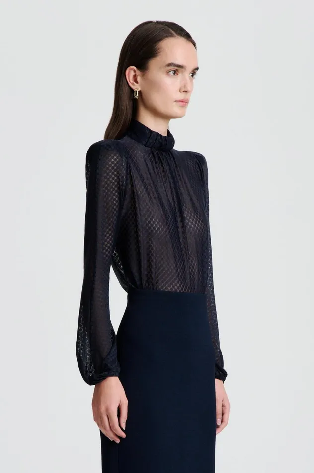 Tops Women Scanlan Theodore FRENCH LACE BLOUSE Navy Tops Women Scanlan Theodore FRENCH LACE BLOUSE Navy