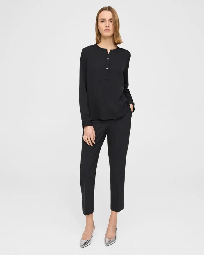 Tops Women Theory Henley Blouse In Silk Georgette Black