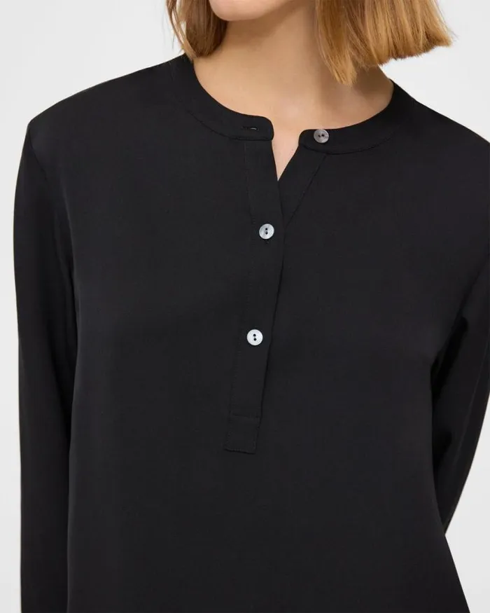 Tops Women Theory Henley Blouse In Silk Georgette Black