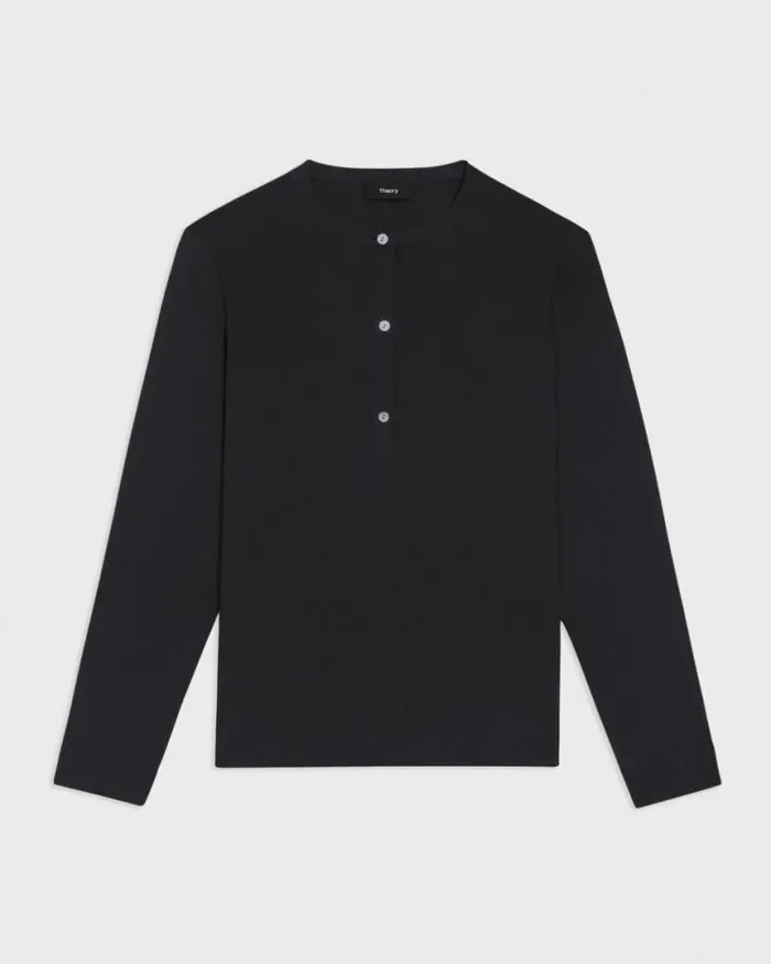 Tops Women Theory Henley Blouse In Silk Georgette Black