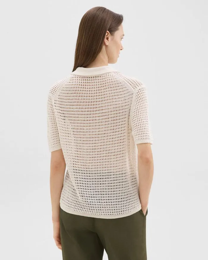 Tops Women Theory Mesh ShortSleeve Shirt In LinenViscose Bone Tops Women Theory Mesh ShortSleeve Shirt In LinenViscose Bone