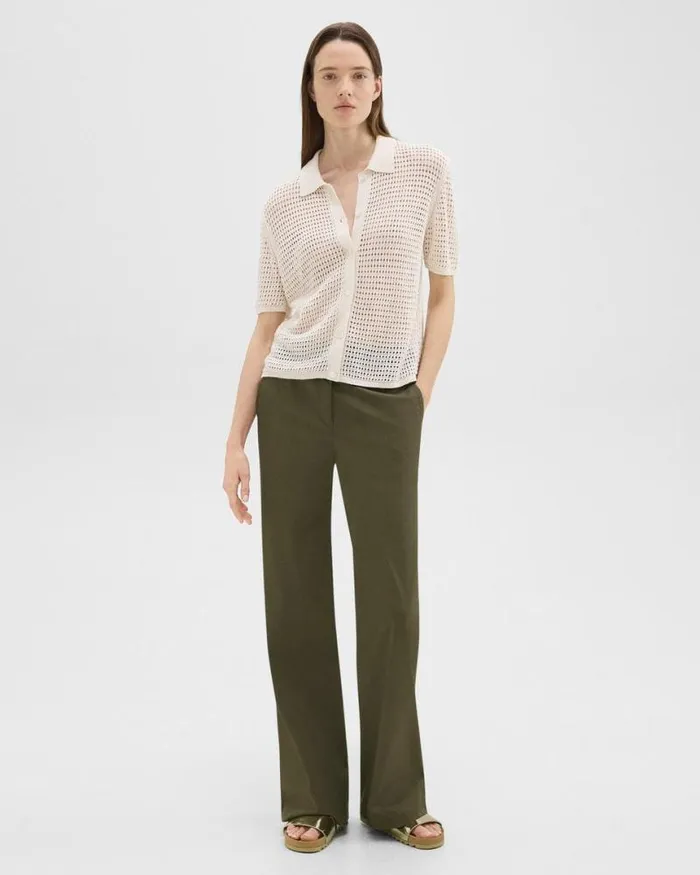 Tops Women Theory Mesh ShortSleeve Shirt In LinenViscose Bone Tops Women Theory Mesh ShortSleeve Shirt In LinenViscose Bone
