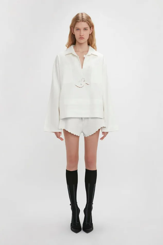 Trousers and Shorts Women Victoria Beckham Drawstring Embroidered Mini Short In Antique White