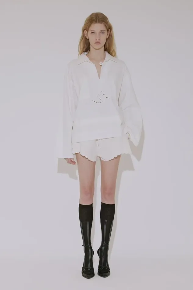 Trousers and Shorts Women Victoria Beckham Drawstring Embroidered Mini Short In Antique White