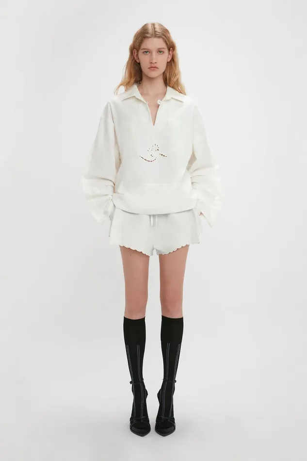 Trousers and Shorts Women Victoria Beckham Drawstring Embroidered Mini Short In Antique White