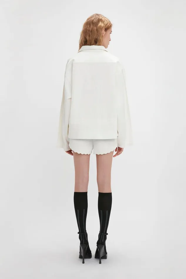 Trousers and Shorts Women Victoria Beckham Drawstring Embroidered Mini Short In Antique White