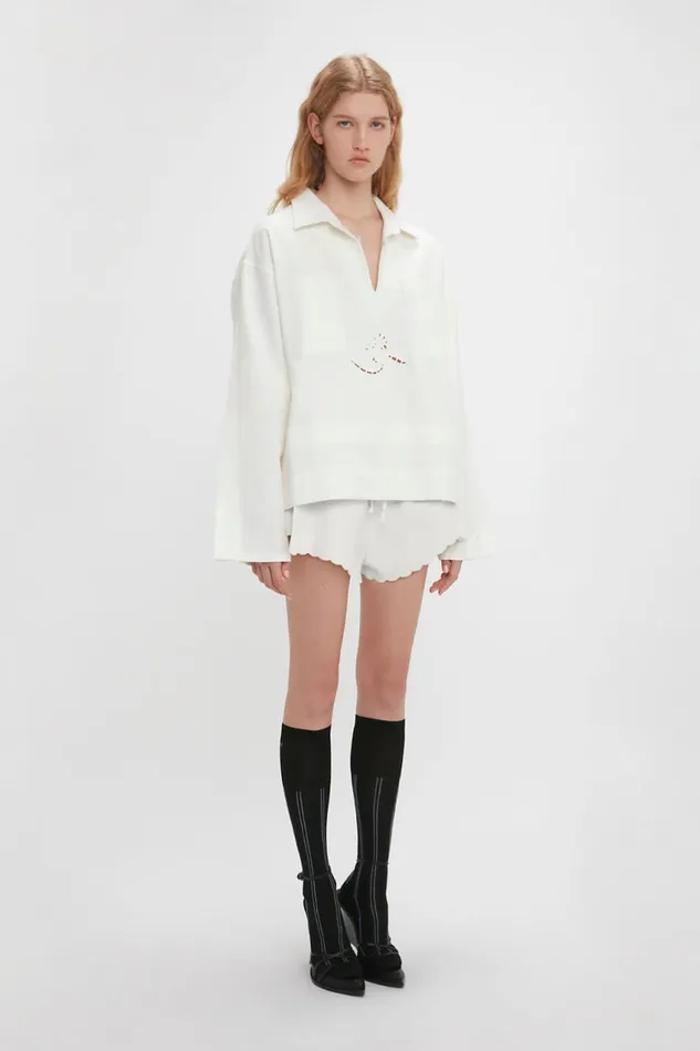 Trousers and Shorts Women Victoria Beckham Drawstring Embroidered Mini Short In Antique White