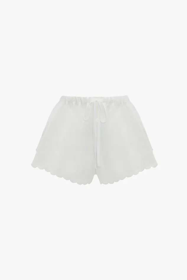 Trousers and Shorts Women Victoria Beckham Drawstring Embroidered Mini Short In Antique White
