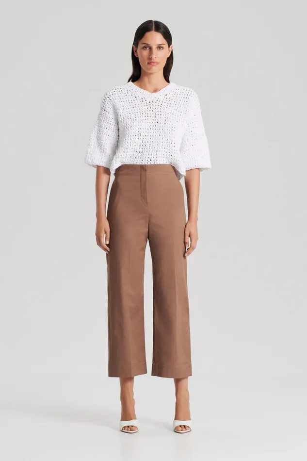Trousers Women Scanlan Theodore SATEEN CROPPED WIDE LEG TROUSER Mocha