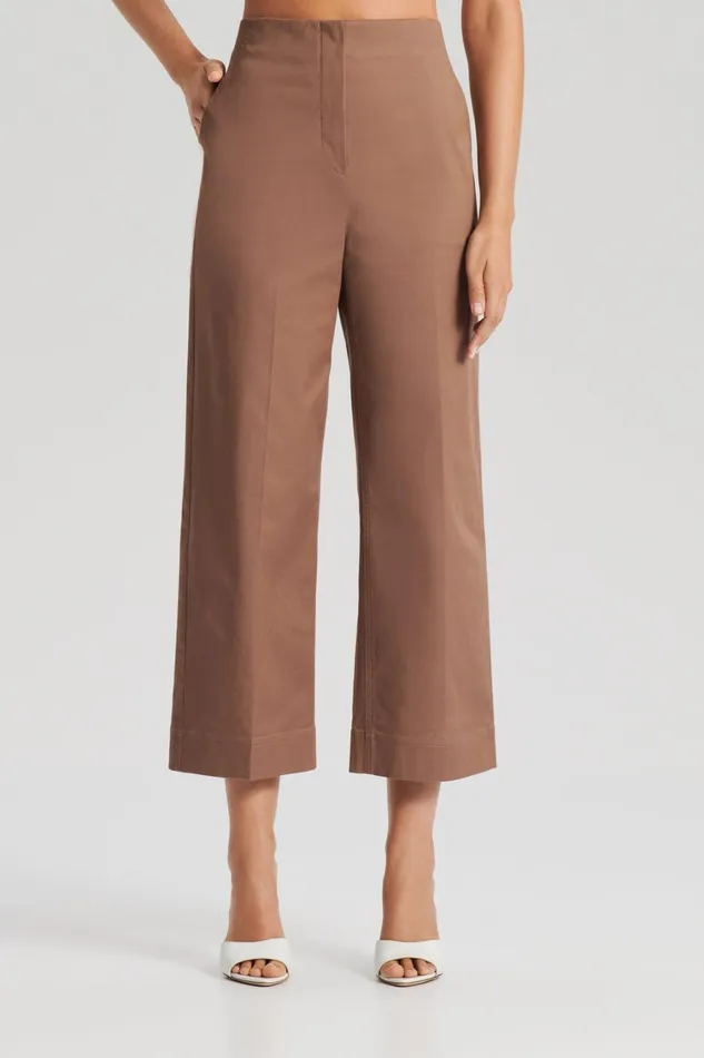Trousers Women Scanlan Theodore SATEEN CROPPED WIDE LEG TROUSER Mocha Trousers Women Scanlan Theodore SATEEN CROPPED WIDE LEG TROUSER Mocha