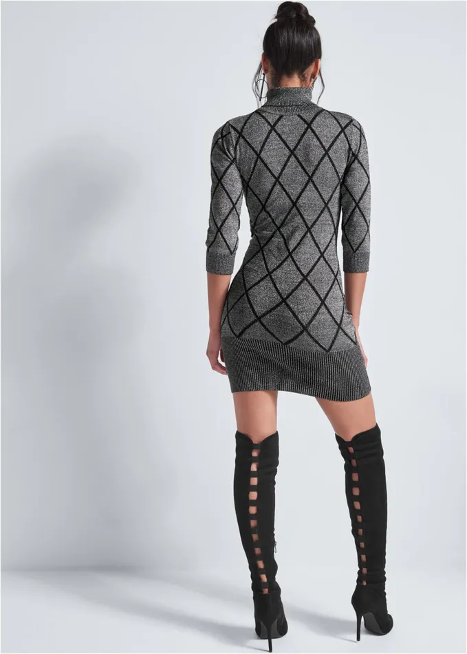 TURTLENECK SWEATER DRESS Grey and Black Women VENUS Short Dresses