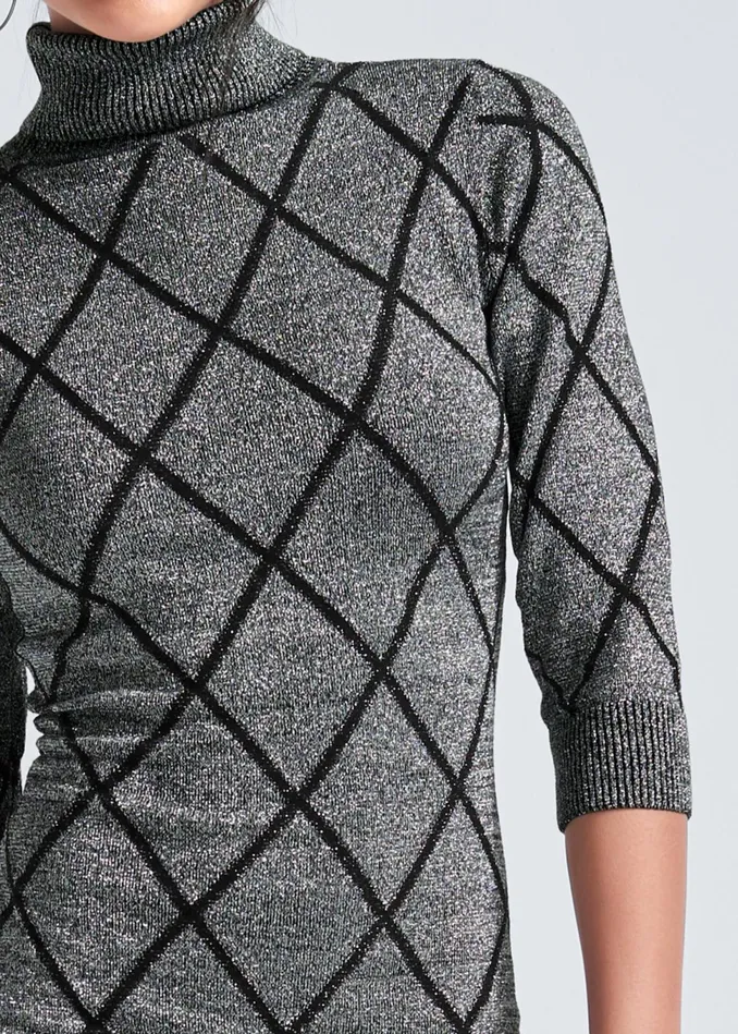 TURTLENECK SWEATER DRESS Grey and Black Women VENUS Short Dresses