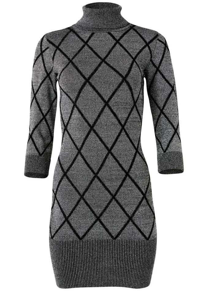TURTLENECK SWEATER DRESS Grey and Black Women VENUS Short Dresses