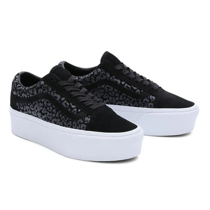 Vans Lowtop Shoes Women Mono Embroidery Old Skool Stackform Shoes Black