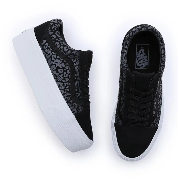 Vans Lowtop Shoes Women Mono Embroidery Old Skool Stackform Shoes Black