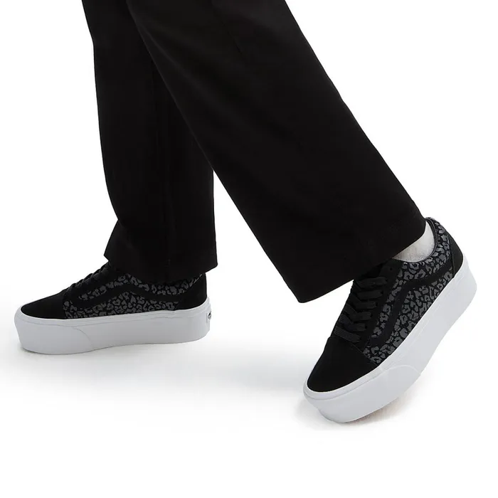 Vans Lowtop Shoes Women Mono Embroidery Old Skool Stackform Shoes Black