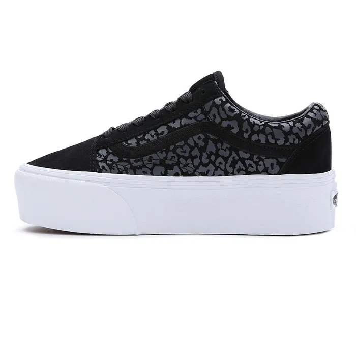 Vans Lowtop Shoes Women Mono Embroidery Old Skool Stackform Shoes Black