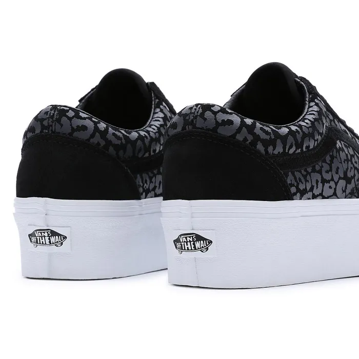 Vans Lowtop Shoes Women Mono Embroidery Old Skool Stackform Shoes Black