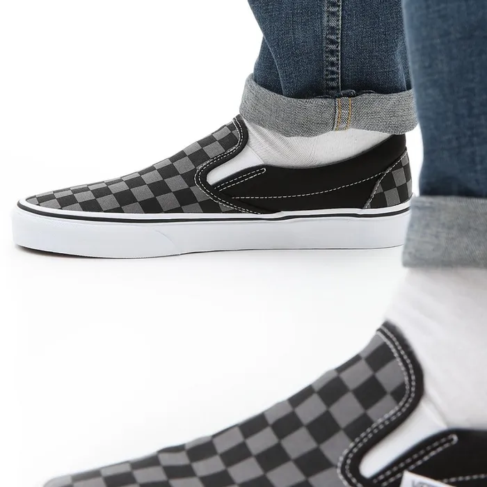 Vans Slipon Shoes Men Checkerboard Classic SlipOn Shoes Black Grey