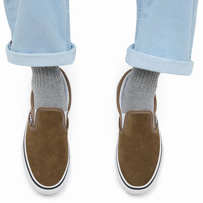 Vans Slipon Shoes Men Skate SlipOn Shoes Grey Brown