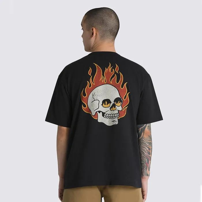 Vans Tshirts and Tanks Men Flaming Skull Washed TShirt Black