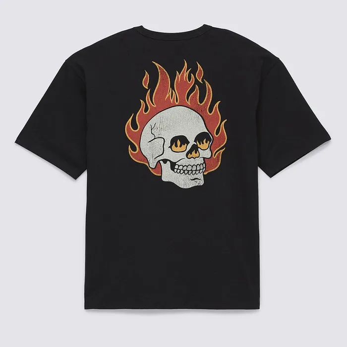 Vans Tshirts and Tanks Men Flaming Skull Washed TShirt Black
