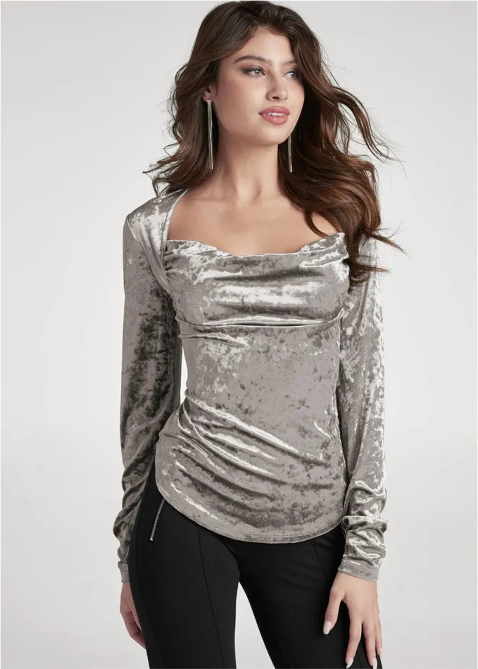 VELVET COWL NECK TOP Silver Women VENUS Night Out Tops