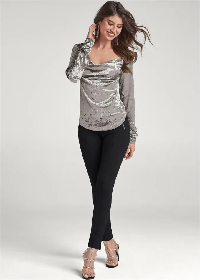 VELVET COWL NECK TOP Silver Women VENUS Night Out Tops