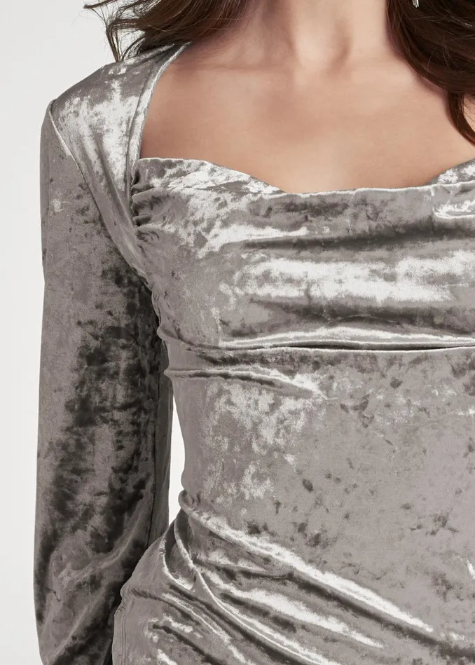 VELVET COWL NECK TOP Silver Women VENUS Night Out Tops