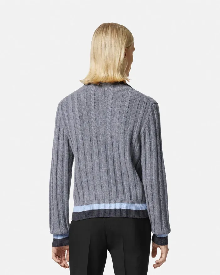 Versace 90s Vintage Logo Knit Zip Jumper Gray Men Knitwear