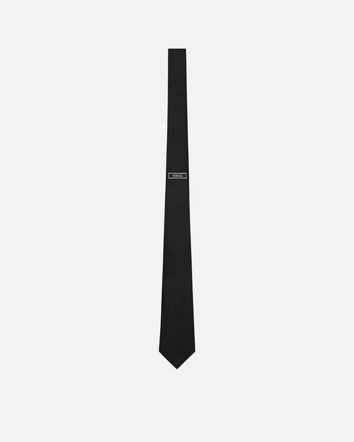 Versace 90s Vintage Logo Silk Tie Black Men Soft Accessories
