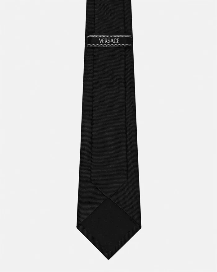 Versace 90s Vintage Logo Silk Tie Black Men Soft Accessories