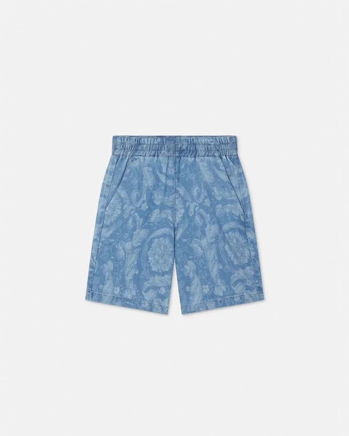 Versace Barocco Chambray Shorts Light Blue Kids Denim