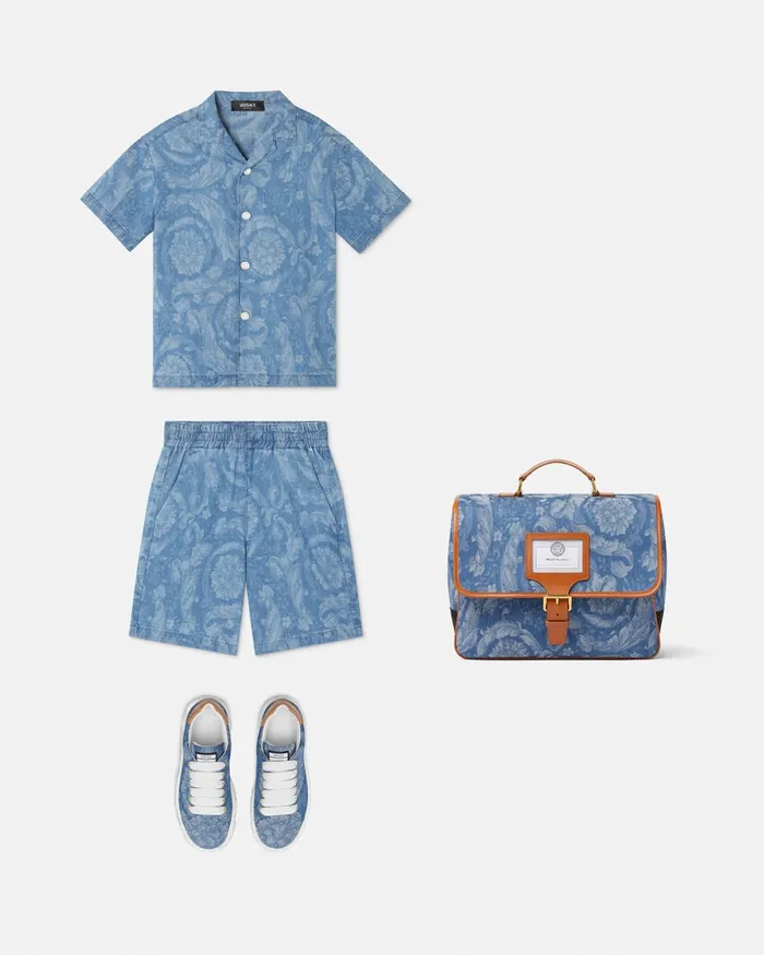 Versace Barocco Chambray Shorts Light Blue Kids Denim