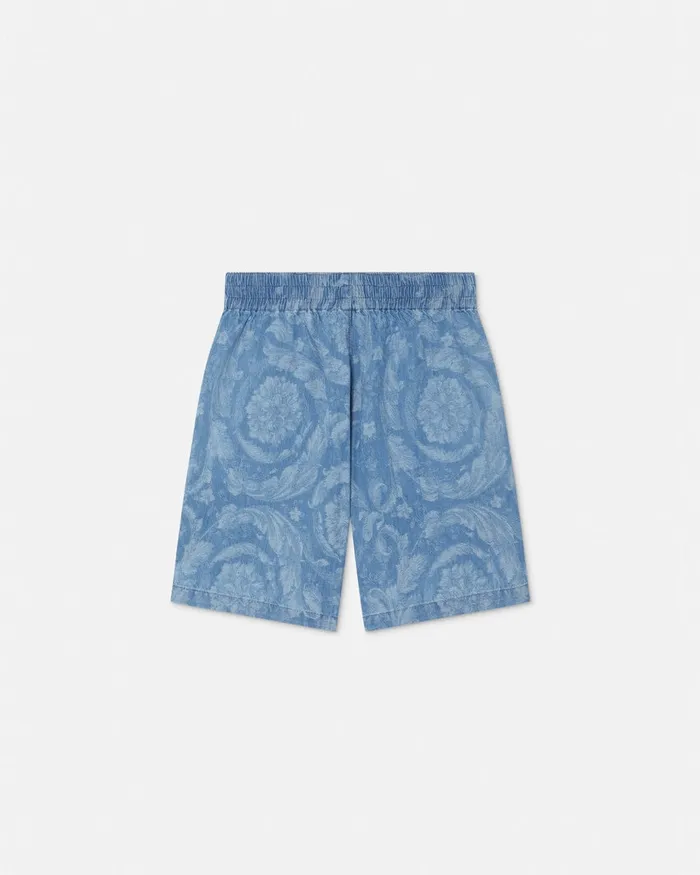 Versace Barocco Chambray Shorts Light Blue Kids Denim