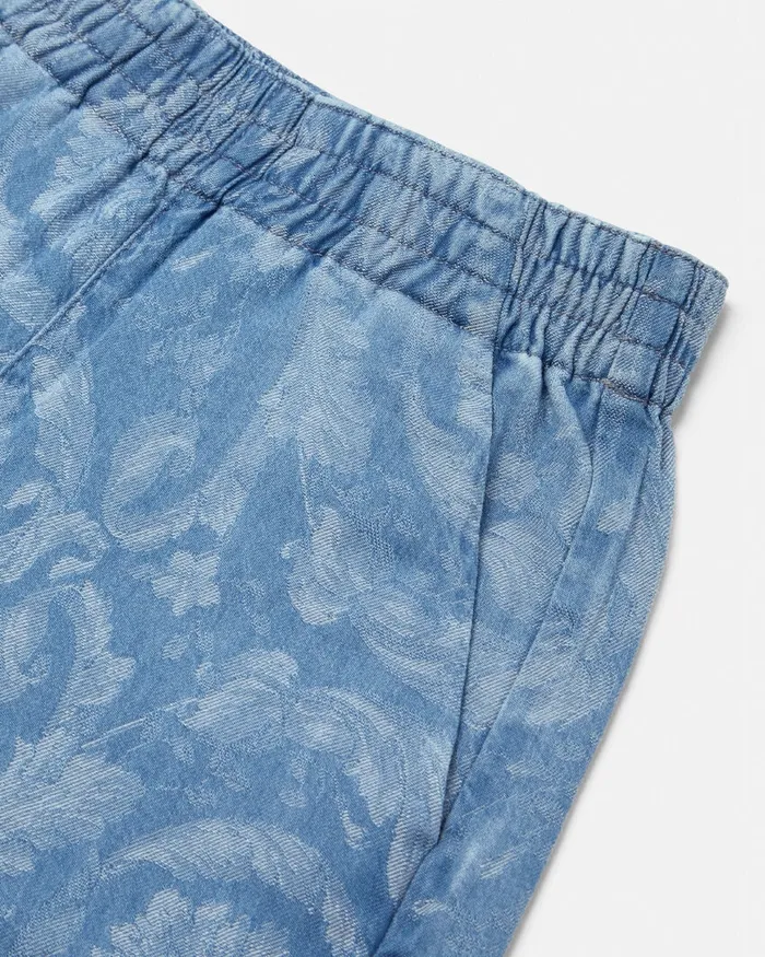 Versace Barocco Chambray Shorts Light Blue Kids Denim
